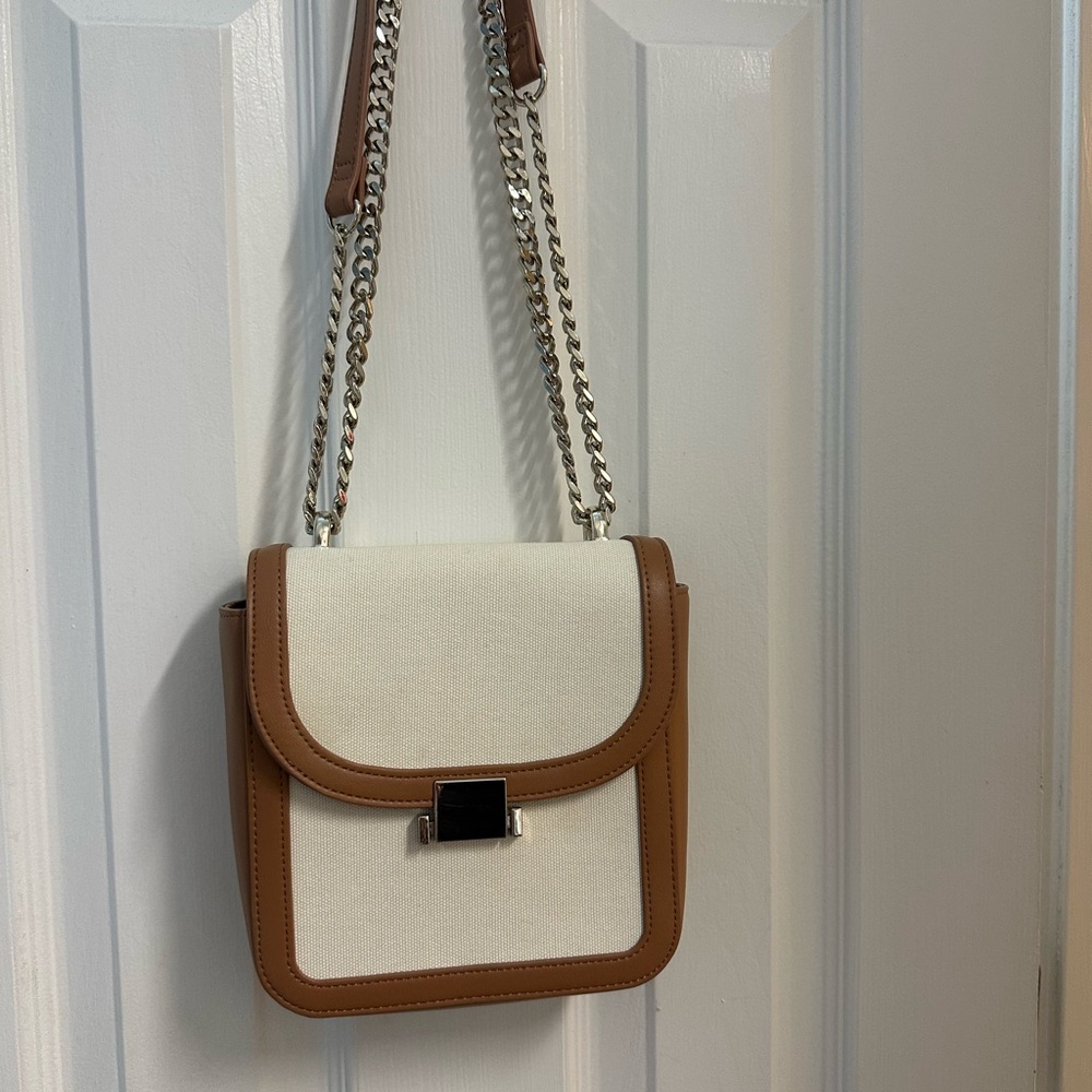 White House Black Market Cream and Brown Crossbody Bag
